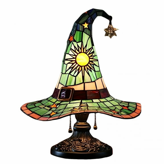 LAMIRO Witch Hat Lamp, Stained Glass Resin Wizard Hat Light Gothic Table Lamp Spooky Decorative Standing Lights Haunted Wiccan Gifts Mystical Home Decorations for Halloween, Bedroom