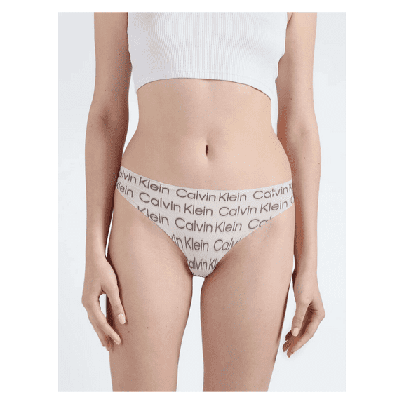 Calvin Klein Underwear Brand Print Seamless Thong, Blur Logo Print silver , XS