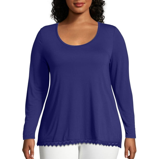Just My Size - Just My Size Women's Plus Long Sleeve Lace Trim Top ...