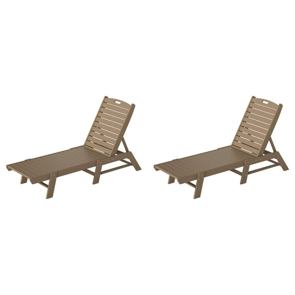WestinTrends Malibu Outdoor Chaise Lounge Set of 2, All Weather Poly Lumber Patio Pool Lounge Chair with 5 Posistions Backrest, Weatherwood
