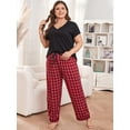 thumbnail image 3 of ebukurty Plus Size Pajama Sets for Women 2 Piece Short Sleeves V-neck Red Plaid Sleepwear Sizes 1XL-4XL, 3 of 10