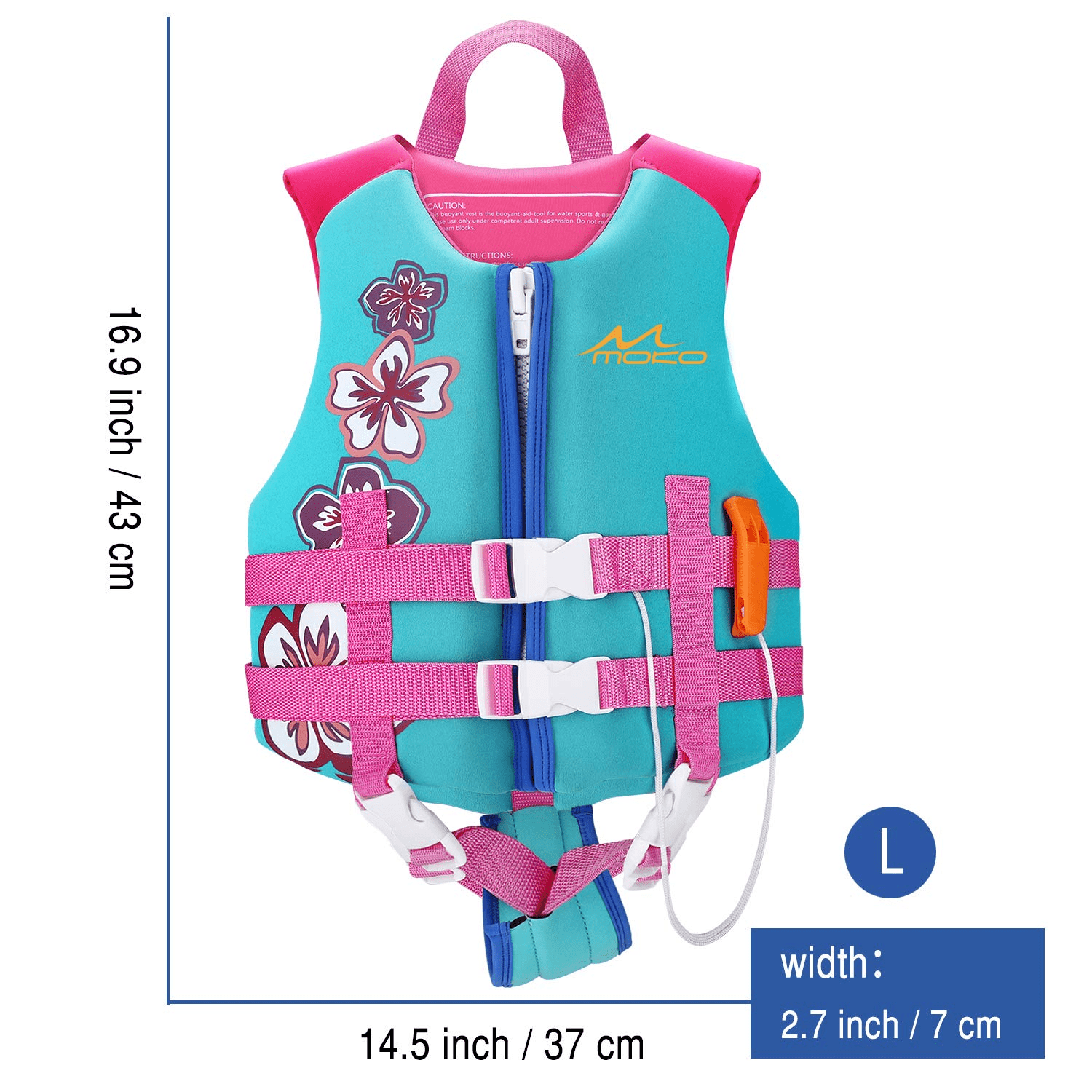 MoKo Kids Swim Vest for Boys Girls, Swimming Float Jacket Swimsuit Buoyancy Swimwear for 46-77 lbs,L Size,Blue