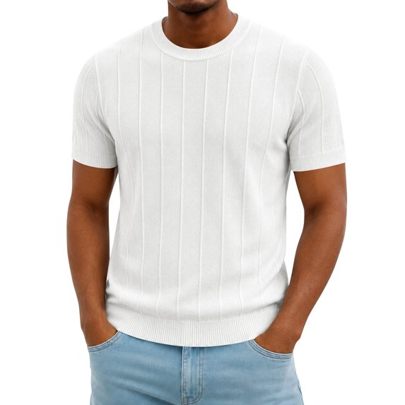 FOPSUFGWFO Men's T-Shirts Short Sleeve Knit Casual Tops Solid Color Soft Loose Fit Pullover Crew Neck Blouses For Work Gym XL