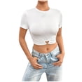 thumbnail image 1 of Yuyuzo Crop Tops pour Femmes Col Rond Manches Courtes Tops d'Été Ajustés Froncés Tee-Shirts, 1 of 5