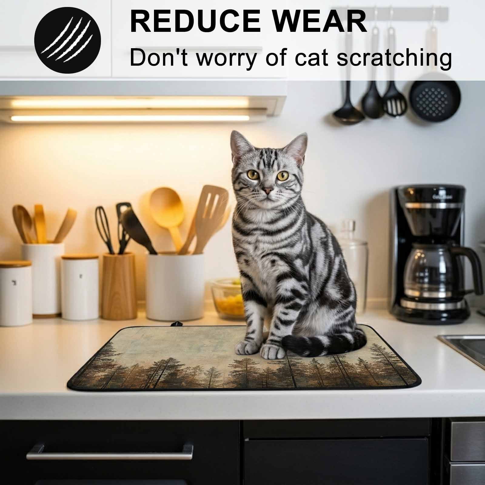 Brown Forest Stove Top Cover for Electric Stove, Heat-proof & Non Slip Glass Top Stove Cover Protector, Vintage Tree Farmhouse Botanical Kitchen Flat Cooktop Rubber Mat 24x21 Inches