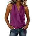 thumbnail image 3 of VBVC Women's Cotton-Linen Wrap Front Tank Top , Ladies' Side Tie Sleeveless Casual Blouse , Summer V Neck Fitted Waist Top For Women,Purple,S-2XL, 3 of 6