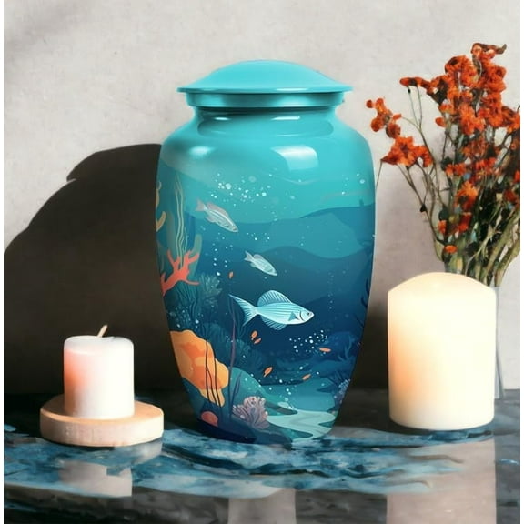 Underwater Ocean Cremation Urn for Human Ashes-Artistic Large Aluminum Urn for Adult Male or Female,Memorial Keepsake, Decorative Burial Urn