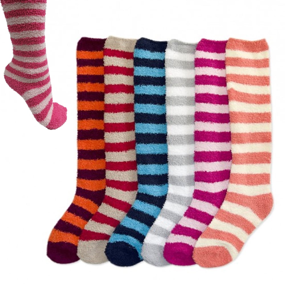 3 Pair Women Plush Girl Winter Socks Long Knee High Cozy Fuzzy 9-11 Slipper Warm