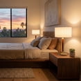 thumbnail image 3 of Scalloped Table Lamp in Walnut and Weathered Brass with White Linen Shade, 3 of 8