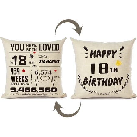 Happy 18th Birthday Decorations for Girls 18th Birthday Gifts for Girls Boy Son Daughter 18 Year Old Girl Gifts for Christmas 18 Birthday Decorations Boy Teenager Pillow Cover 18X18