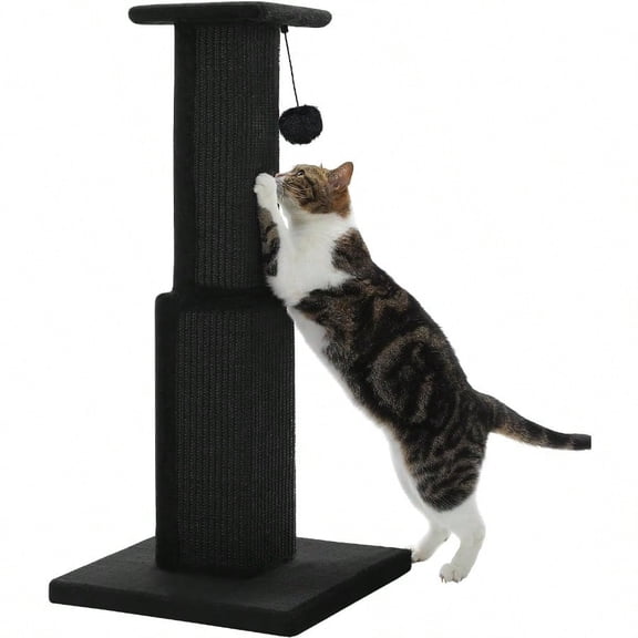 Large Cat Scratching Post 32 Tall Black Scratching Post For Indoor Cats Adults Ultimate Scratch Post With Woven Sisal Large Base And Removable Dangling Ball Black