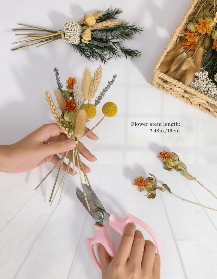 Bulk Natural Dried Flower Assortment for Vases, Including Roses and Mini Bouquets with Stems for DIY Home Decor and Crafts