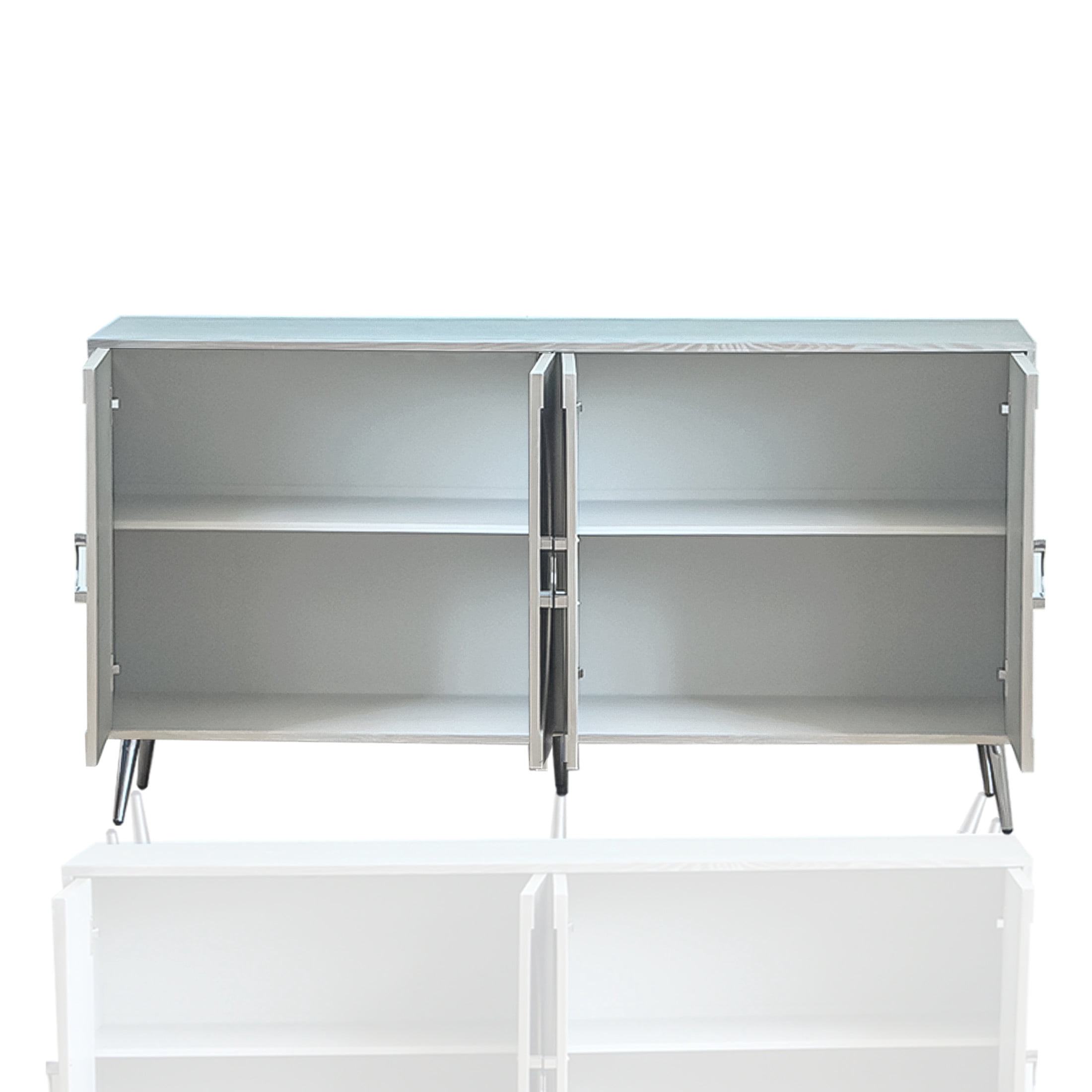 Noble House 59.8" Modern Lacquered Sideboard, Buffet Storage Cabinet with Adjustable Shelves, Champagne Silver