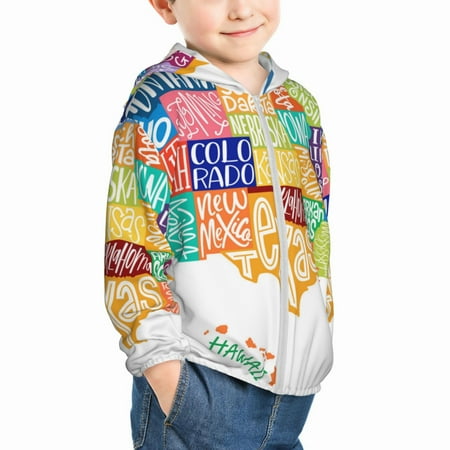 

Uemuo USA MAP Pattern Rash Guard for Boys Girls Long Sleeve Swim Shirts UPF 50+ UV Sun Protection Hooded Fishing Shirt with Pocket for Kid-3 Years