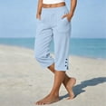 thumbnail image 2 of DLIDG Womens Cotton Linen Capri Shorts Elastic Waist Petite Capris Casual Straight Leg Pants with Pockets Bermuda Button Casual Shorts Knee Length Loose Slacks Beach Vacation Trousers Light Blue Xl, 2 of 6