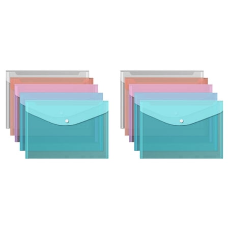 Souew A4 Thickened Button File Folder Transparent Pp Plastic Document Bag Waterproof Tear Resistant Envelope Style File Organizer For Student Test Papers Office Files Storage (2Pcs Random Color)