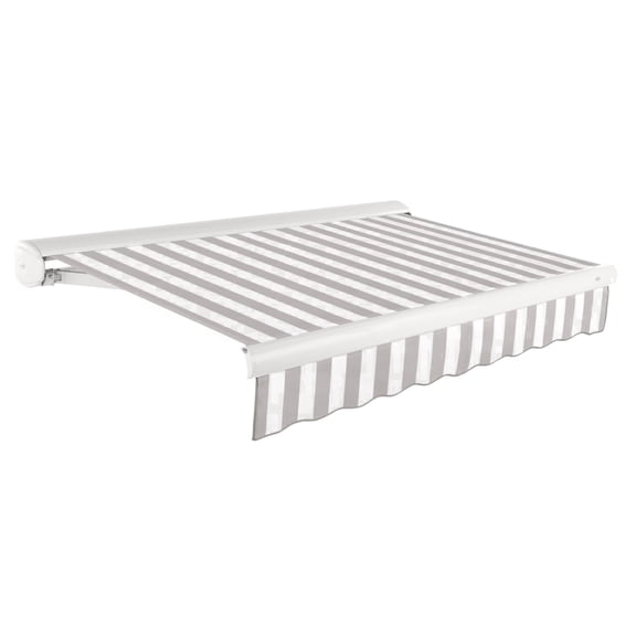 Awntech 20 Ft Key West Right Motorized Heavy Duty Patio Retractable Awning with Cassette (240in x 9.38in x 120in), Gray/White Stripe