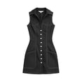 thumbnail image 4 of Sleeveless Denim Tunic Mini Dress for Women Collared V Neck Button Down Western Cowgirl Country Outfits, 4 of 7