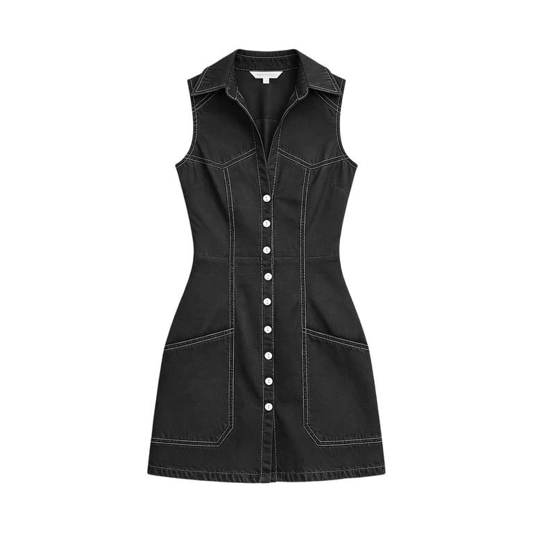 Miluxas Women's Sleeveless Denim Mini Dress Collared Button Down Bodycon Short Dress Trendy Contrast Stitching Y2K Casual Street Jean Dress Black