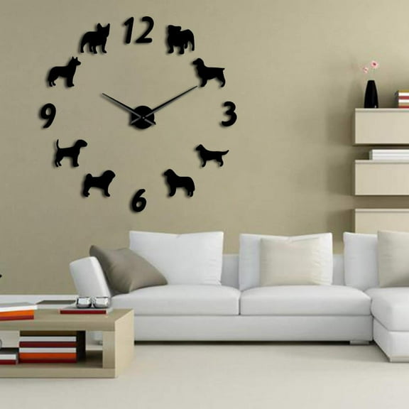 Different Dog Breeds Large Wall Clocks Dog Lovers Pet Owners Home Decor Giant Wall Clock Modern Design DIY Puppies Wall Watch(Black,27inch)