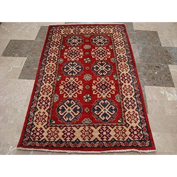 Ahmedani Linen Super Kazak Caucasion Geometric Veg Dyed Mahal Adult Indoor Hand Knotted Any Room Area Rug (5.4 x 3.3)'