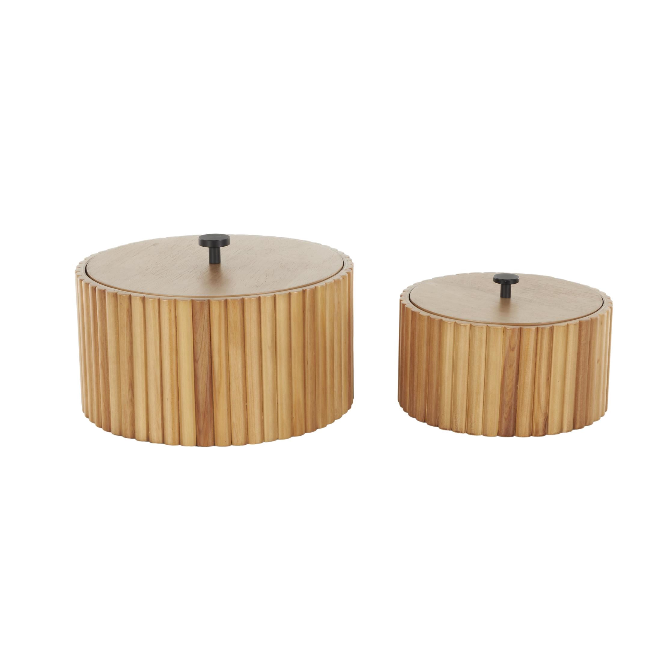 DecMode Handmade Slatted Brown Wooden Decorative Box with Lids, 2 Count