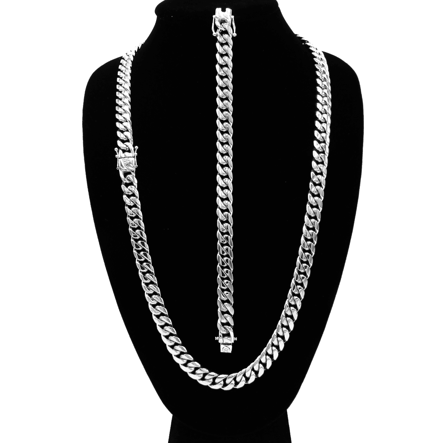 Mens Miami Cuban Link Bracelet or Chain Necklace 18k Gold Plated Stainless Steel