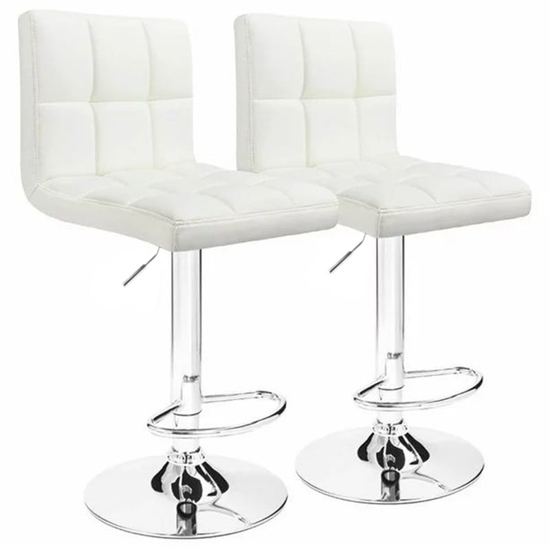 Lacoo Bar Stools Adjustable 360-Degree Swivel PU Leather Barstools with Back Set of 2, White
