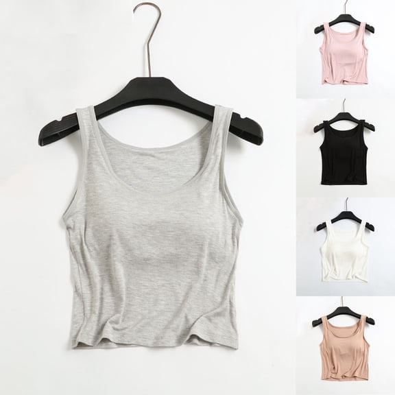 Wlynlyn Built in Bra Tank Tops for Women Sleeveless Pajamas Tops Scoop Neck Base Layer Undershirts Solid Color Pjs Top