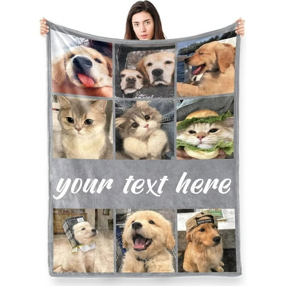 AISENIN Custom Dog Cat Pets Blankets with Photos Photo Blanket Collage Customised Photo Blanket for Pets Lovers Adults Kids, Gifts for Mom, Dad, Boyfriend, Girlfriend