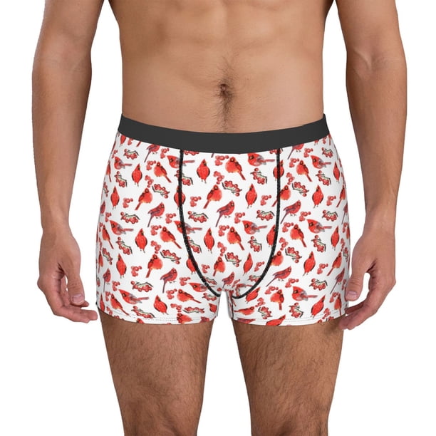 Balery Red Birds Calzoncillos bóxer para hombre, ropa interior de algodón suave y transpirable con cinturilla de nailon-Large