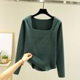 thumbnail image 2 of Shpwfbe Thermal Underwear for Women Thermal Shirts for Women Autumn/Winter Solid Color Body Fit Square Neck Long Sleeve Thermal Top Green 2 XL, Long Sleeve Undershirt for Women, Womens Thermal Tops, 2 of 3