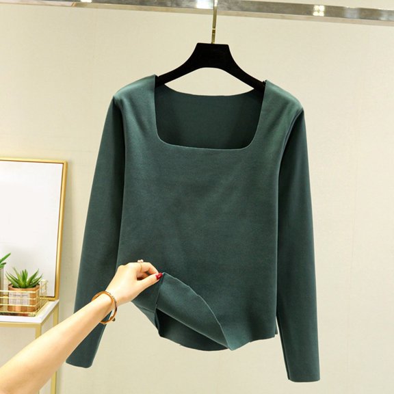 Thermal Tops for Women Long Sleeve Square Neck T Shirt Undershirts Fitted Tops Winter Outfits Fashion Clothing