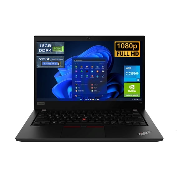 Lenovo Thinkpad T14 Gen 2 14 in FHD Laptop, i5-1145G7, 16GB DDR4, 512GB NVMe SSD, GeForce MX450, Windows 11 Pro Black
