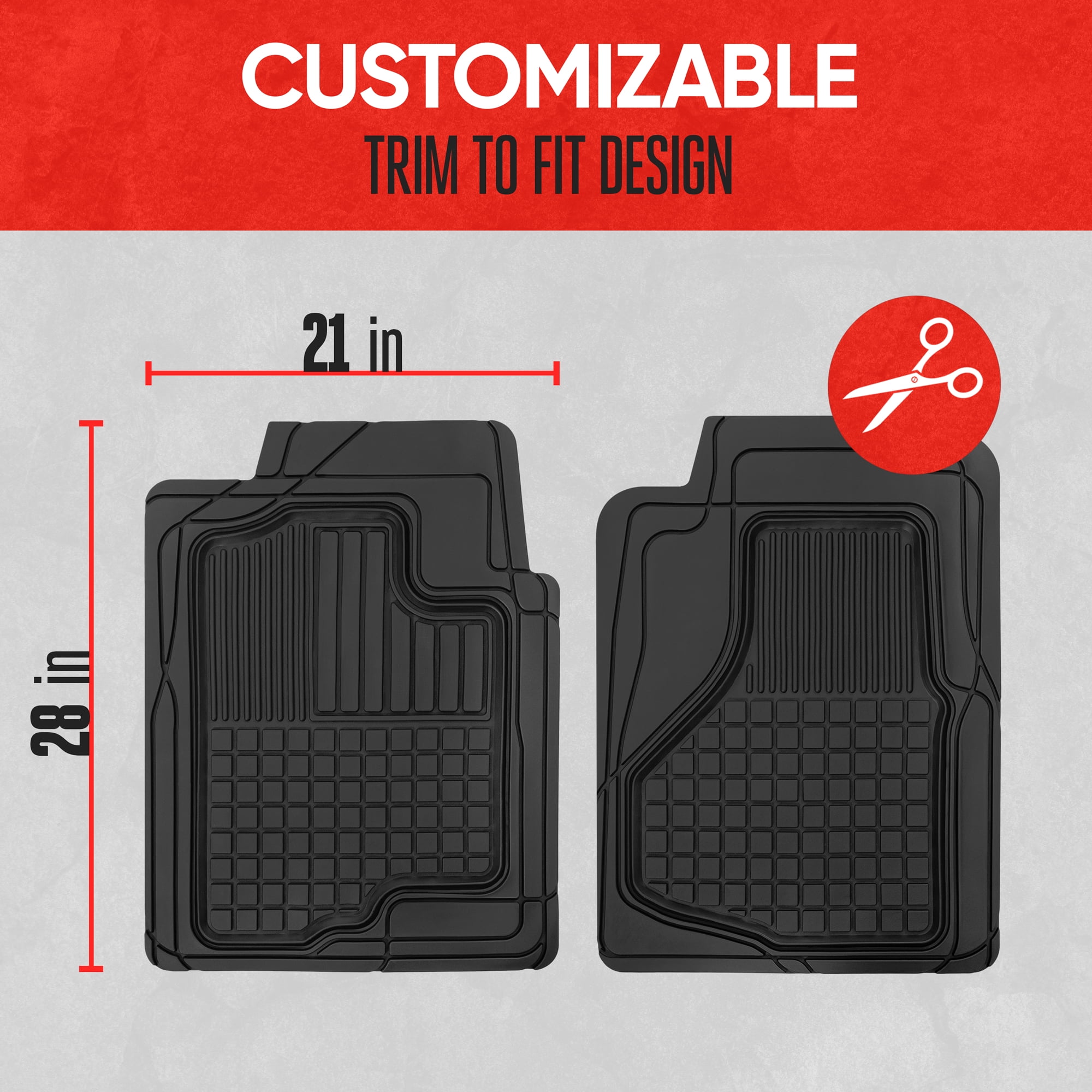 MOTOR TREND 2 Front All Weather Custom Heavy Duty Rubber Floor Mats for Auto Car Truck SUV