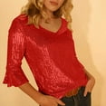 thumbnail image 5 of purcolt Women's Sequin Tops Flared 3/4 Sleeves Glitter Dressy Blouses V Neck Sparkly Shirts for Party, Evening, Cocktail, 5 of 9