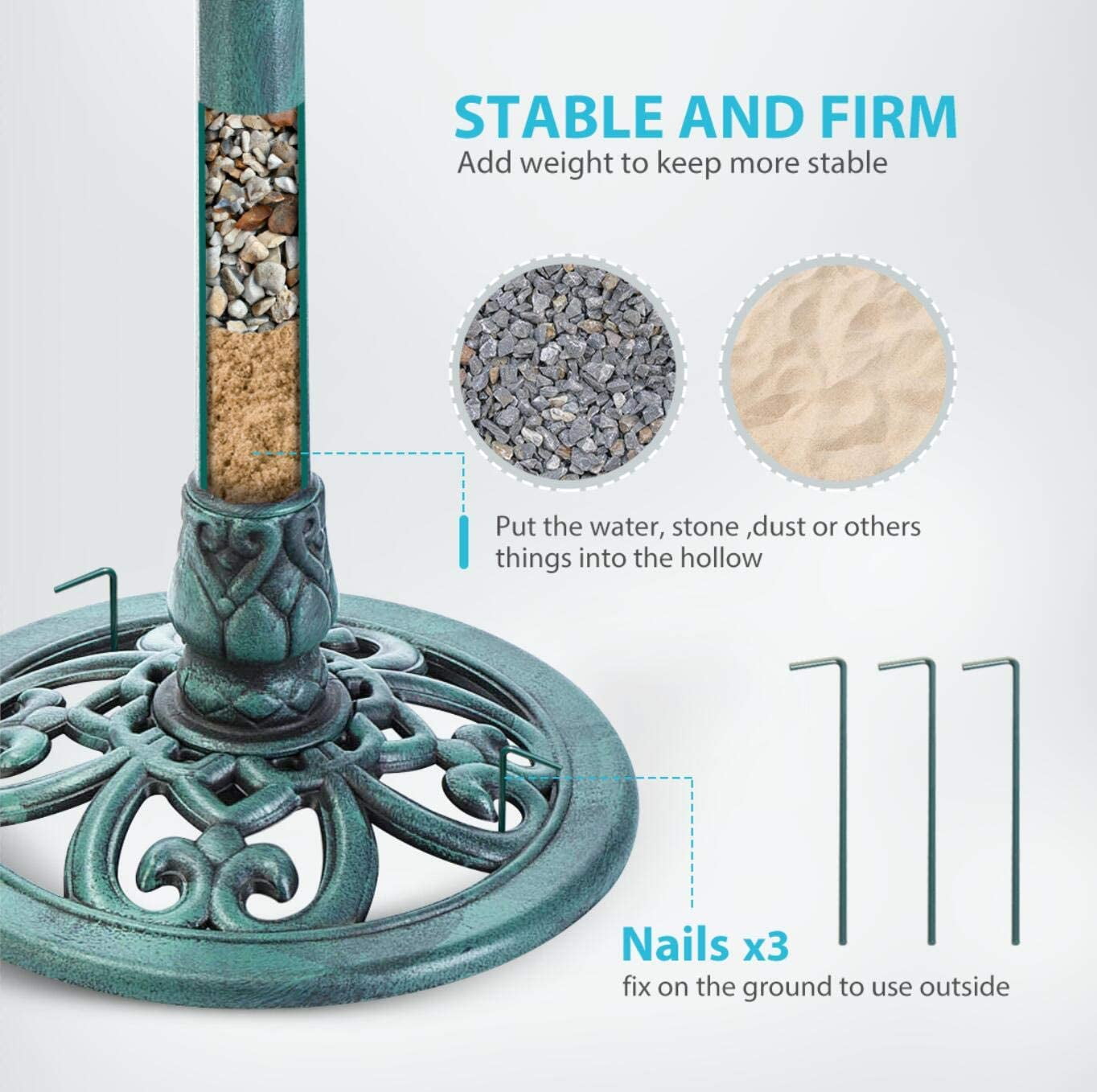 SPECSTAR Bird Bath, 28 in Height Polyresin Lightweight Antique Outdoor Garden Birdbath, Green