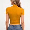 thumbnail image 5 of Womens Mock Neck Shirts 2026 Short Sleeve Tshirts Slim Fitted Dressy Casual Summer Basic Tees Earthy Yellow S, 5 of 5