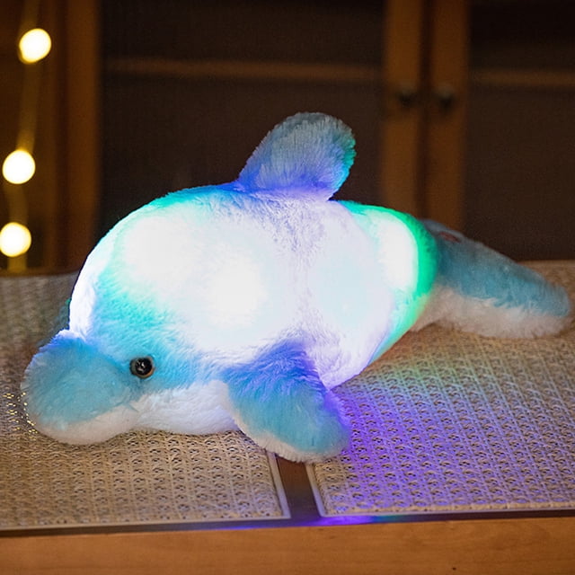 Delfín luminoso con luces brillantes | Peluche de 45 cm que brilla en la oscuridad | Peluche suave para acuario para niños | Luz nocturna relajante y regalo navideño