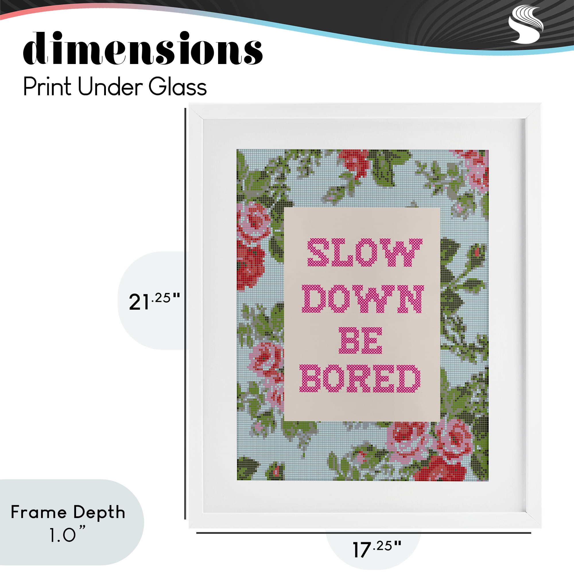 Stupell Industries Slow Down Be Bored Faux Cross Stitch White Framed Print Under Glass, design by Lil' Rue