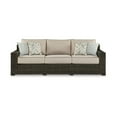 thumbnail image 2 of Waga 97 Inch Outdoor Sofa, 4 Throw Pillows, Brown Resin Wicker, Beige, 2 of 5