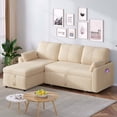 thumbnail image 2 of Craftian 84" Convertible Sofa Bed with Storage Chaise and Pocket, L Shape Pull Out Sofa Bed, 2 in 1 Sleeper Sofa Sectional Couch for Living Room, Beige, 2 of 9