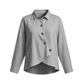thumbnail image 7 of QIYAGBSA Button Down Shirts for Women Asymmetrical Button Placket Long Sleeve Collared Cotton Linen Relaxed Fit Casual Tops (Gray, S), 7 of 7