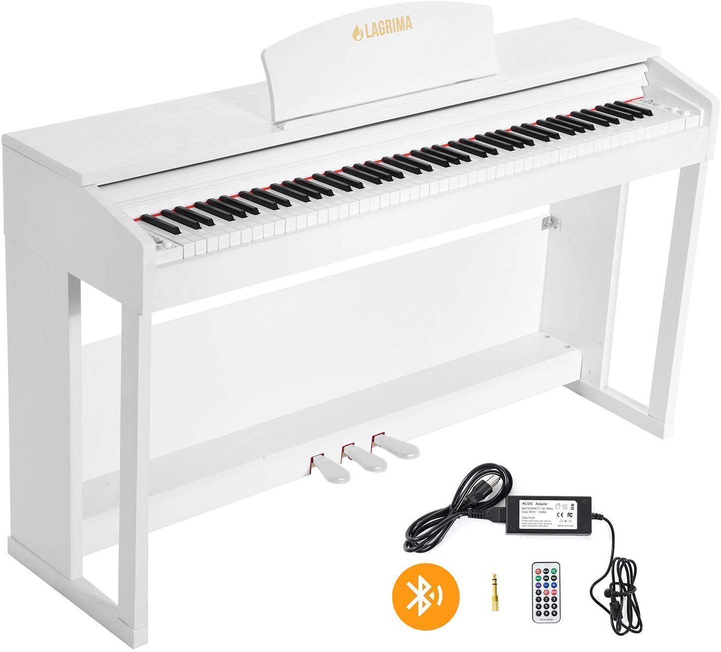 Muti-functional Piano with 3 Pedals and Bluetooth Multi-tone Selection White Suit for Beginer LAGRIMA LG-803 88-Key Beginner Digital Piano with Full-Size Weighted Keys 