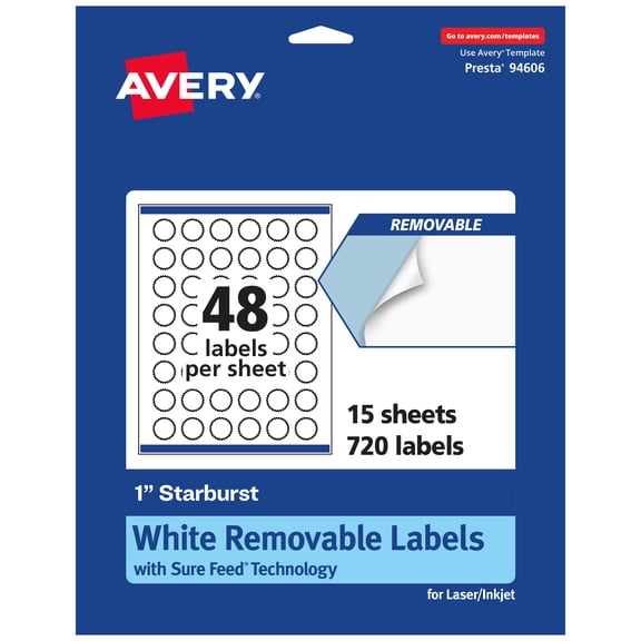 Avery Removable Starburst Labels, 1", White, 720ct