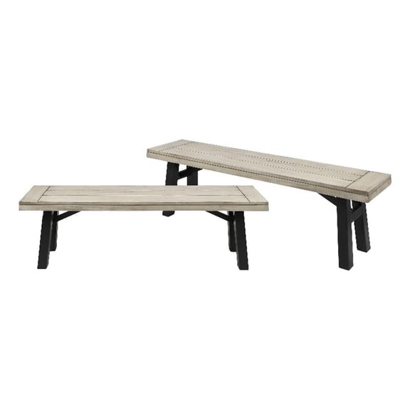 Benjara Wren Outdoor Bench Set of 2- Slat Panel- 63" Gray Acacia Wood