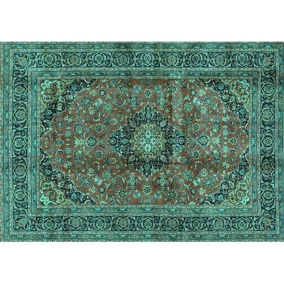 Ahgly Company Indoor Rectangle Medallion Turquoise Blue Traditional Area Rugs, 4' x 6'