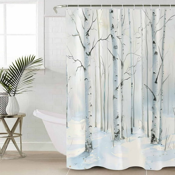 Christmas Tree Waterproof Fabric Shower Curtain, White Xmas Snowflake Watercolor Shower Curtain for Bathroom Curtains Bathtubs Hotel Washable Shower Curtains with 12 Hooks Standard 66x72