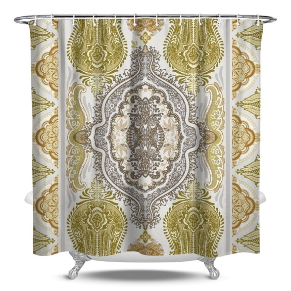 Bohemian Paisley Shower Curtain 84x72 Inch Waterproof Bathroom Drape - Vintage Ethnic Floral Pattern Polyester Fabric with 12 Hooks, Fade-Resistant & Quick Dry