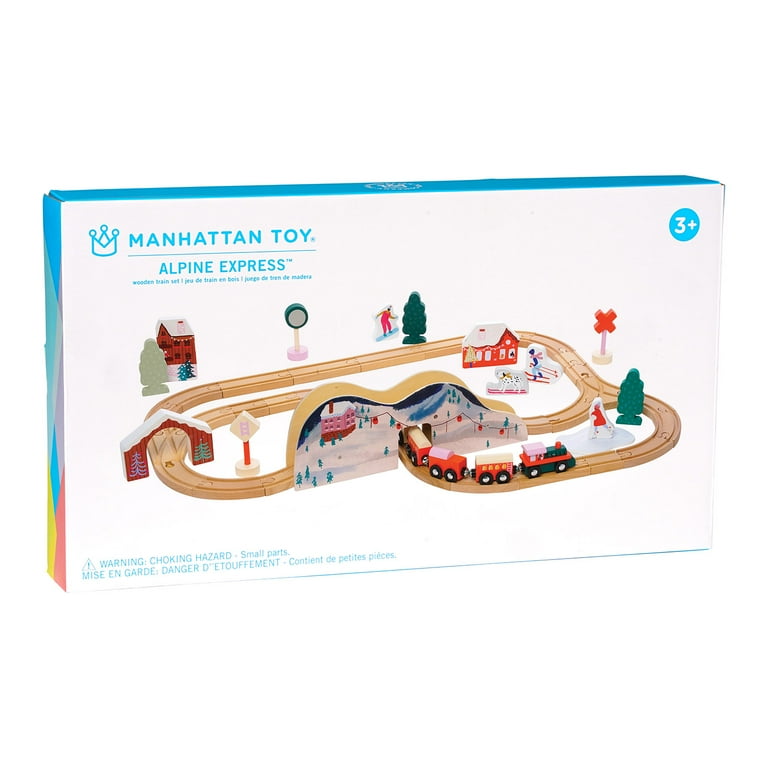 Manhattan Toy Alpine Express 49-Piece Wooden Toy Train Set with